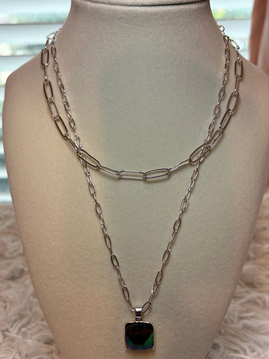 Rhinestone Pendant Layered Necklace
