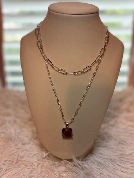 Rhinestone Pendant Layered Necklace