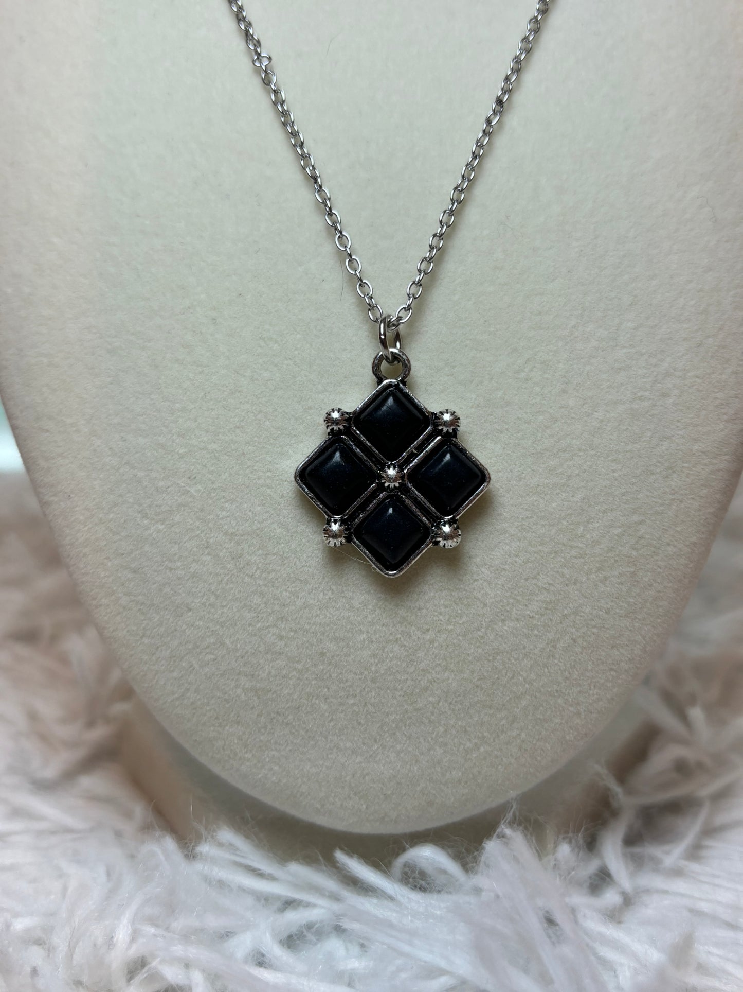Western Square Stone Pendant Necklace