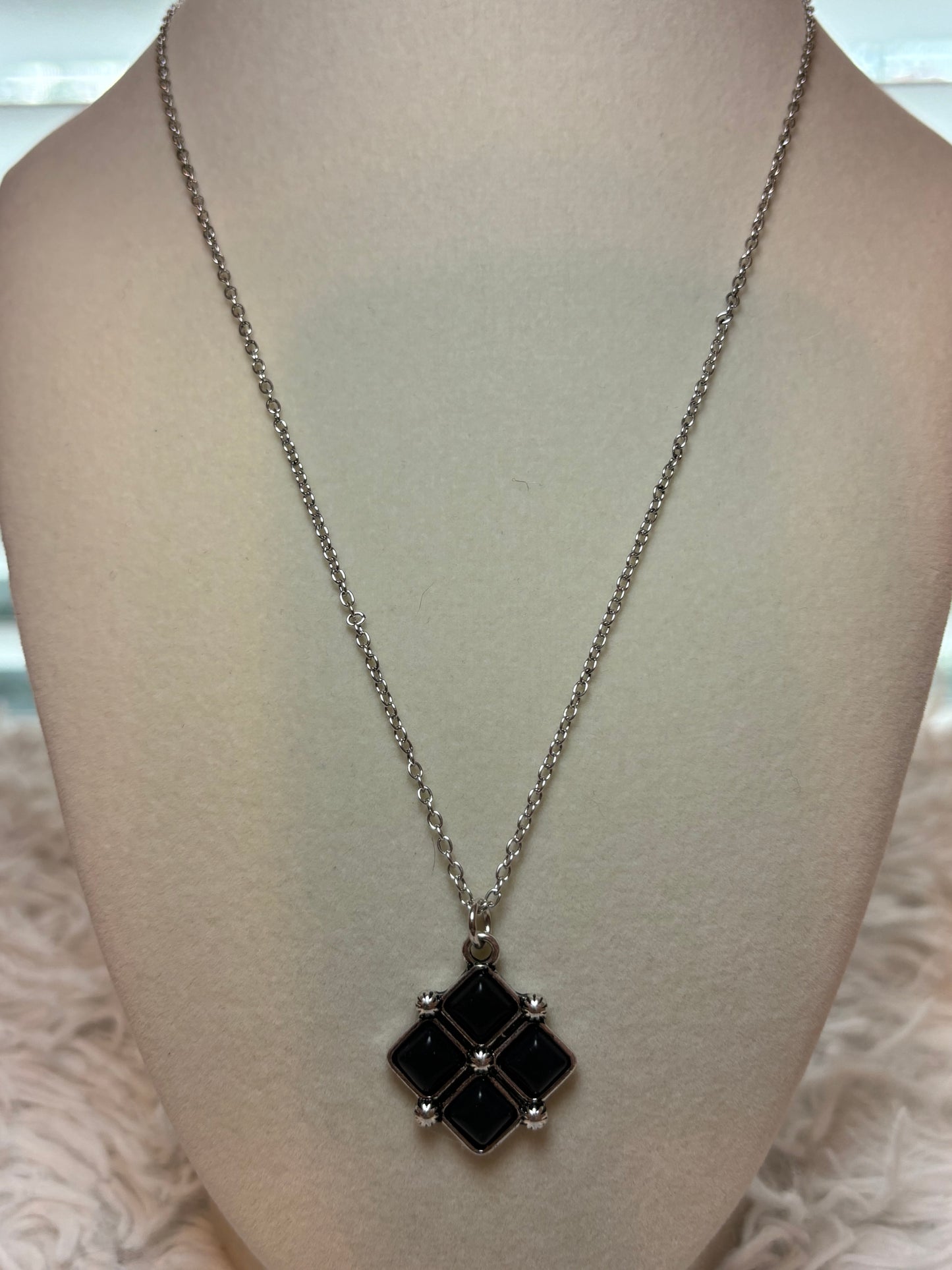Western Square Stone Pendant Necklace