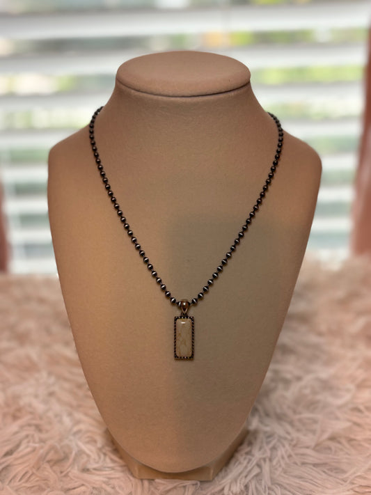 Rectangle Stone Pendant with Ball Chain Necklace