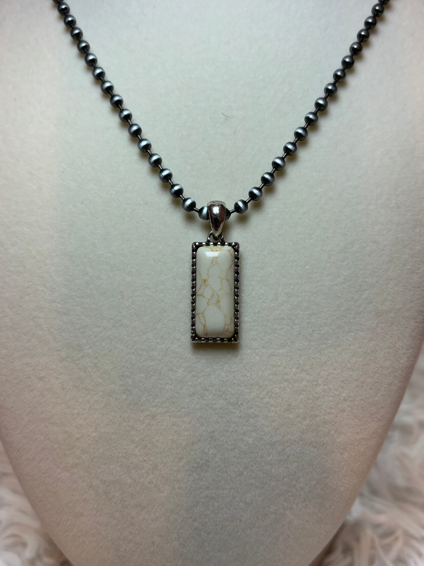 Rectangle Stone Pendant with Ball Chain Necklace