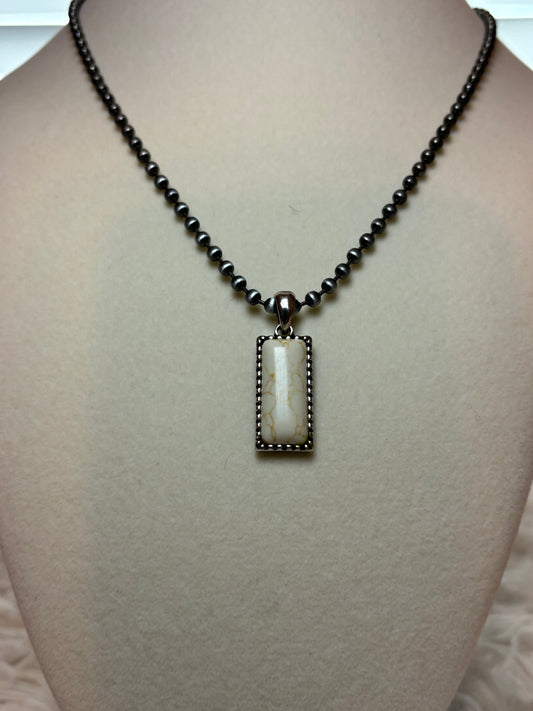 Rectangle Stone Pendant with Ball Chain Necklace