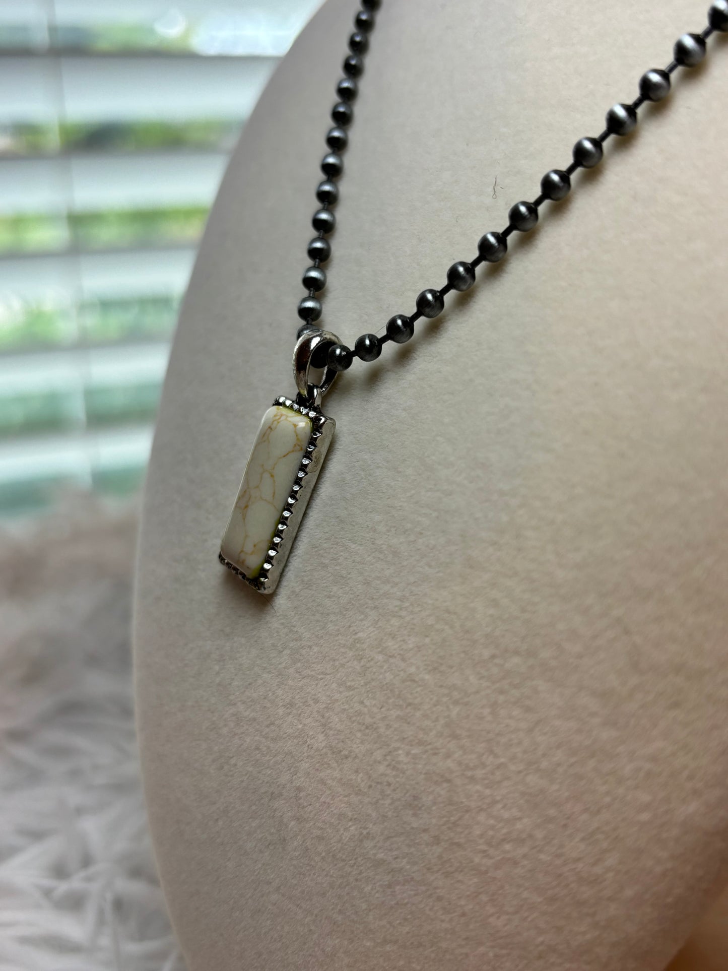 Rectangle Stone Pendant with Ball Chain Necklace