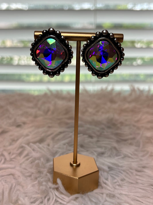 Western Square Stone Stud Earrings
