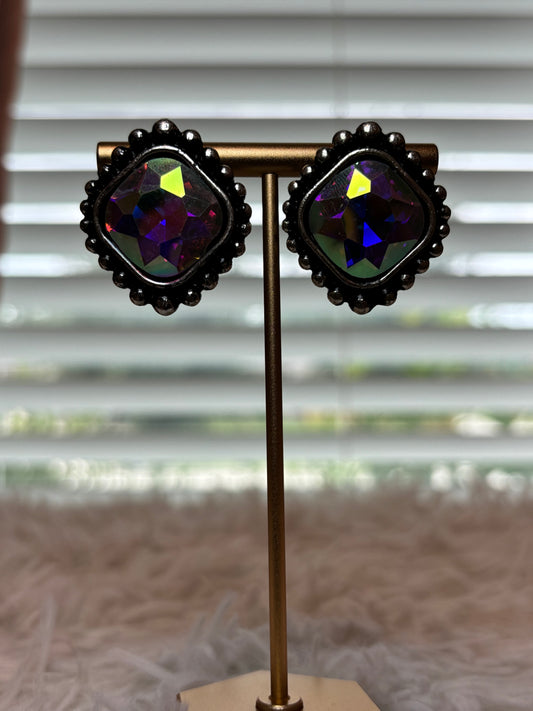 Western Square Stone Stud Earrings