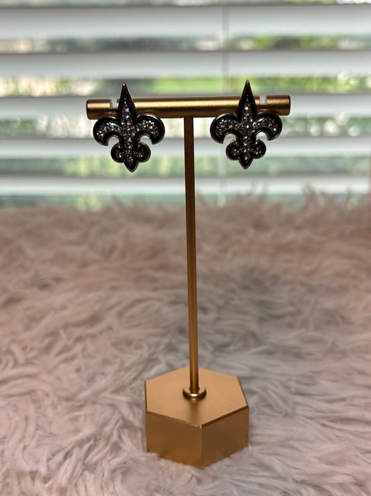 Fleur De Lis Silver Rhinestone Earrings