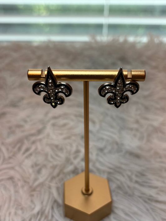 Fleur De Lis Silver Rhinestone Earrings