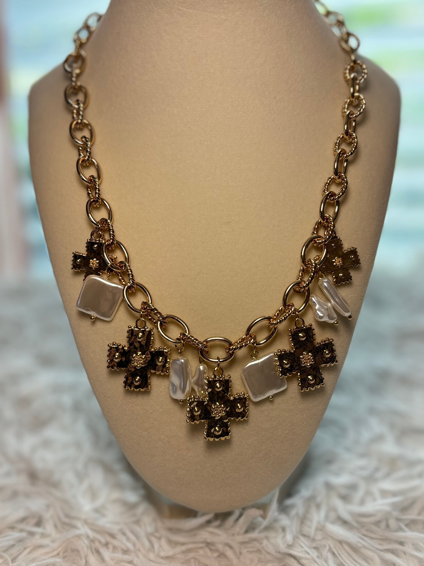 Gold Cross Charm Necklace