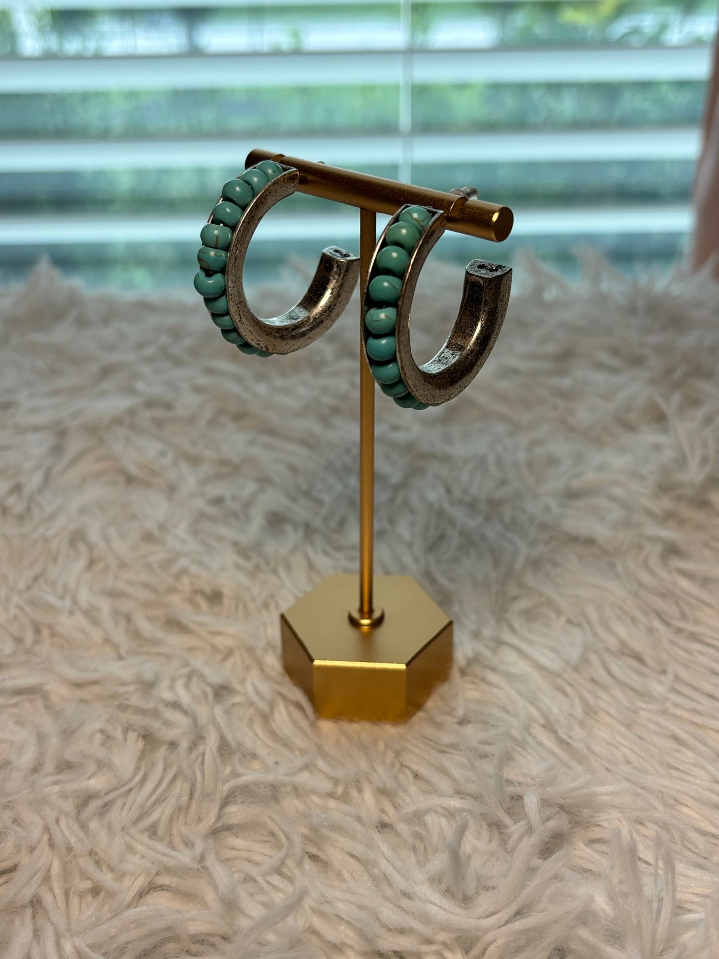 Turquoise Bead Hoop Earrings