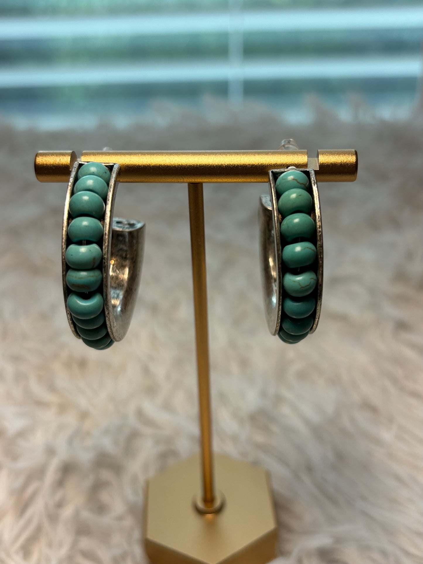 Turquoise Bead Hoop Earrings