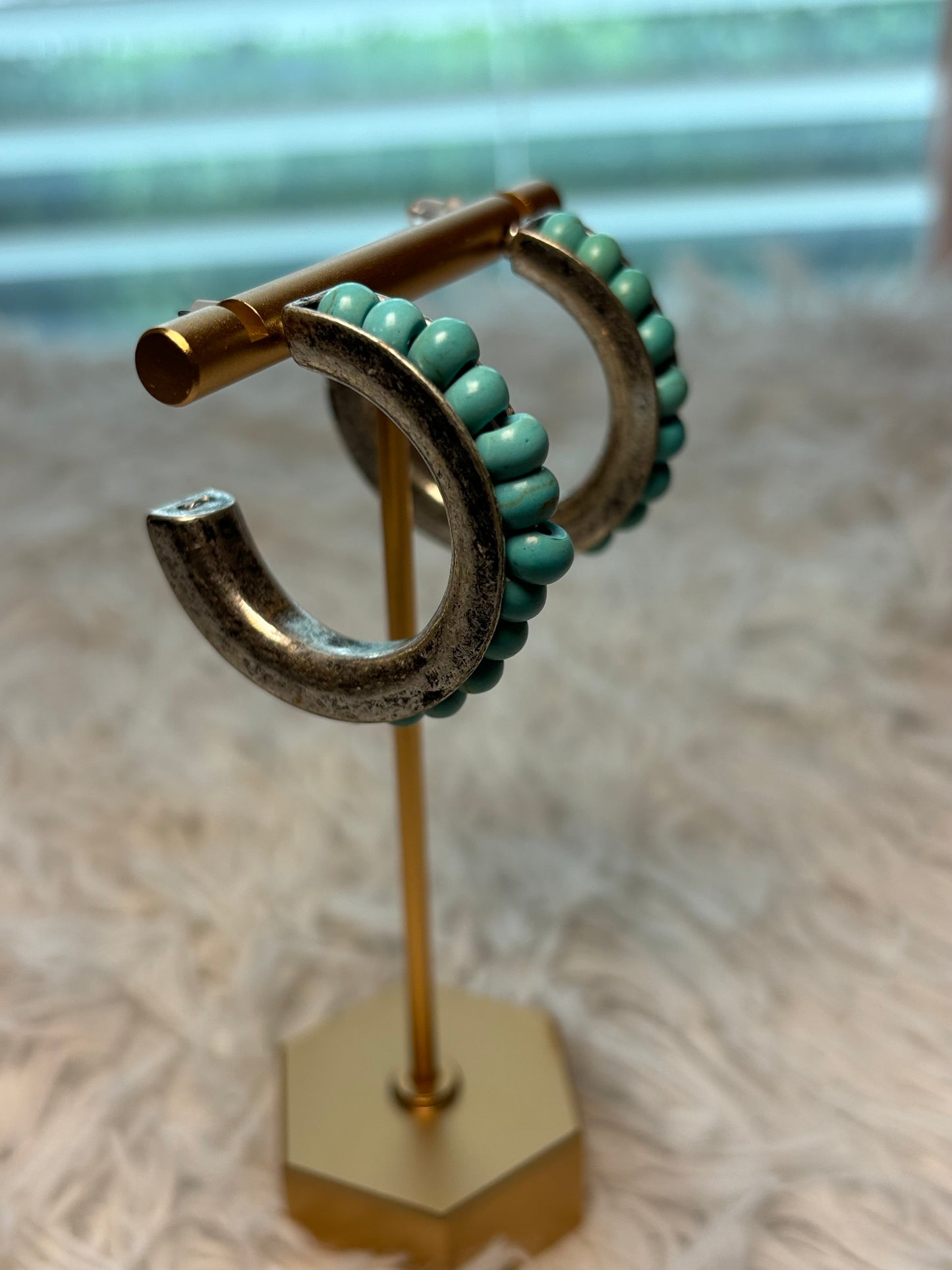 Turquoise Bead Hoop Earrings