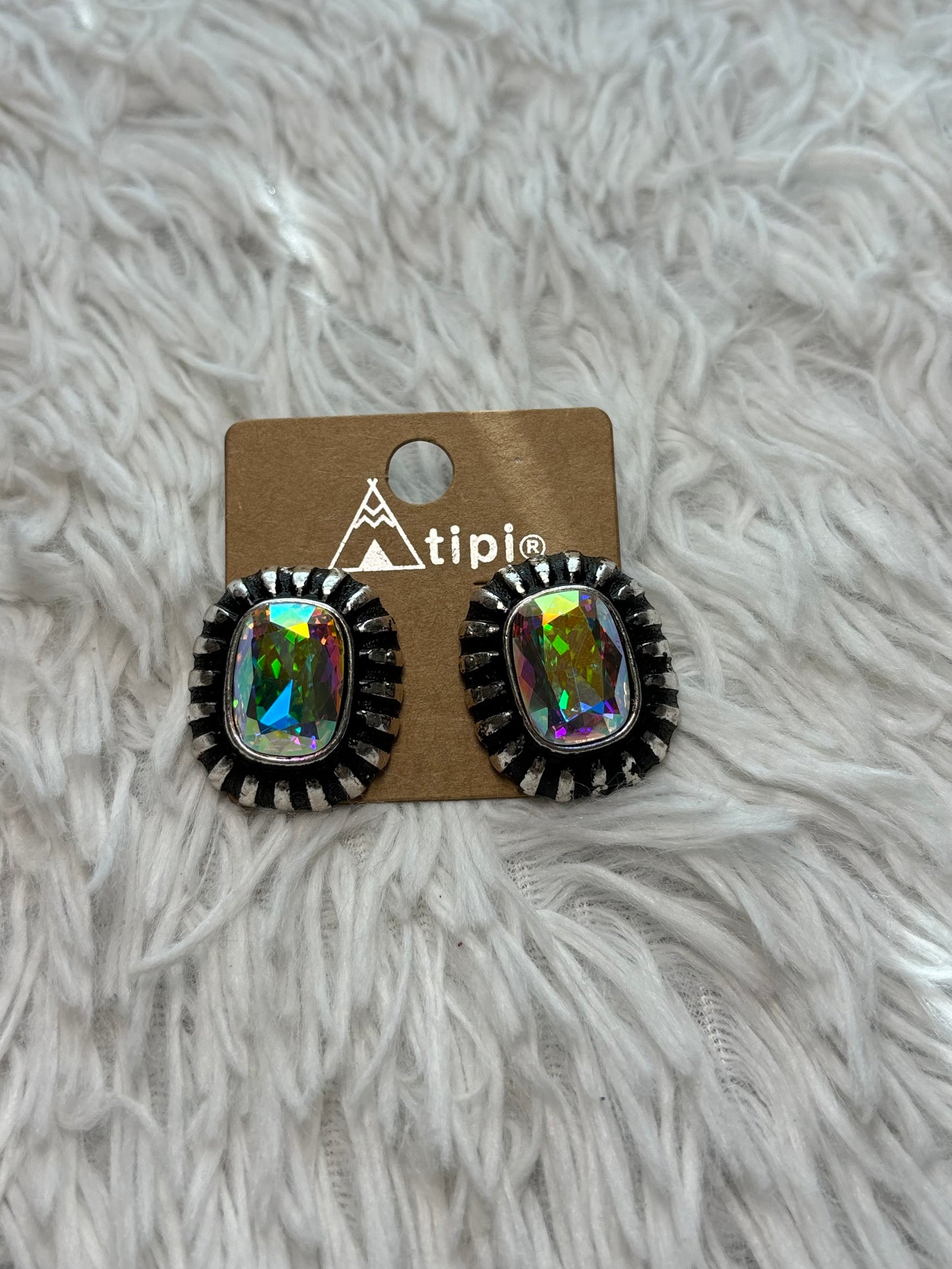 Western Rectangle Stone Stud Earrings