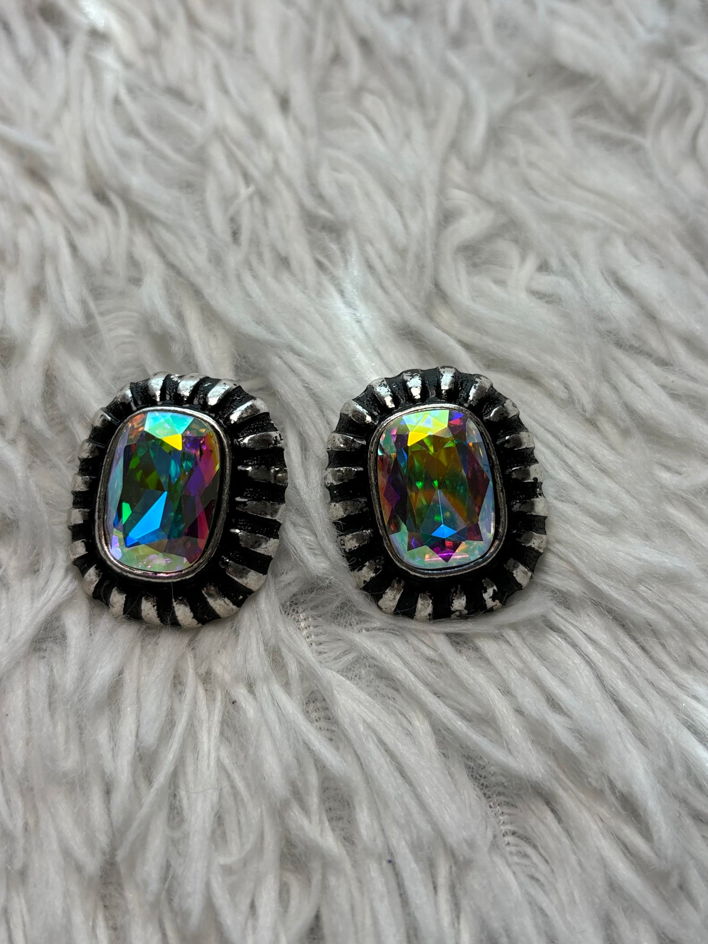 Western Rectangle Stone Stud Earrings