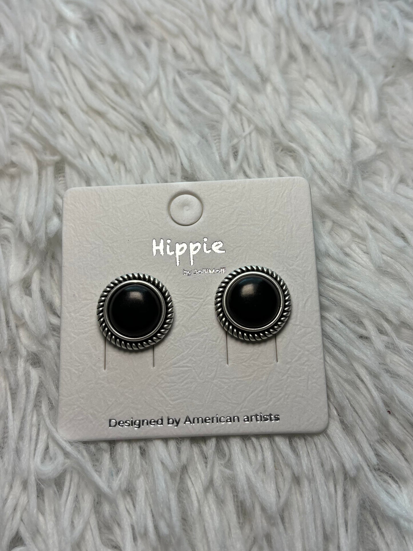 Black Round Stud Earrings