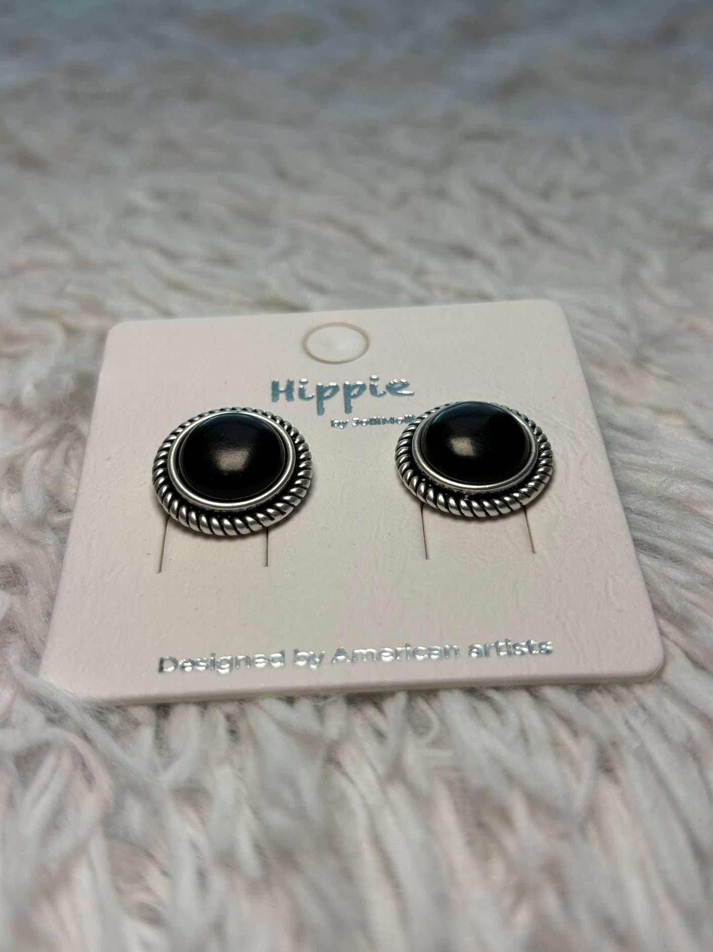 Black Round Stud Earrings