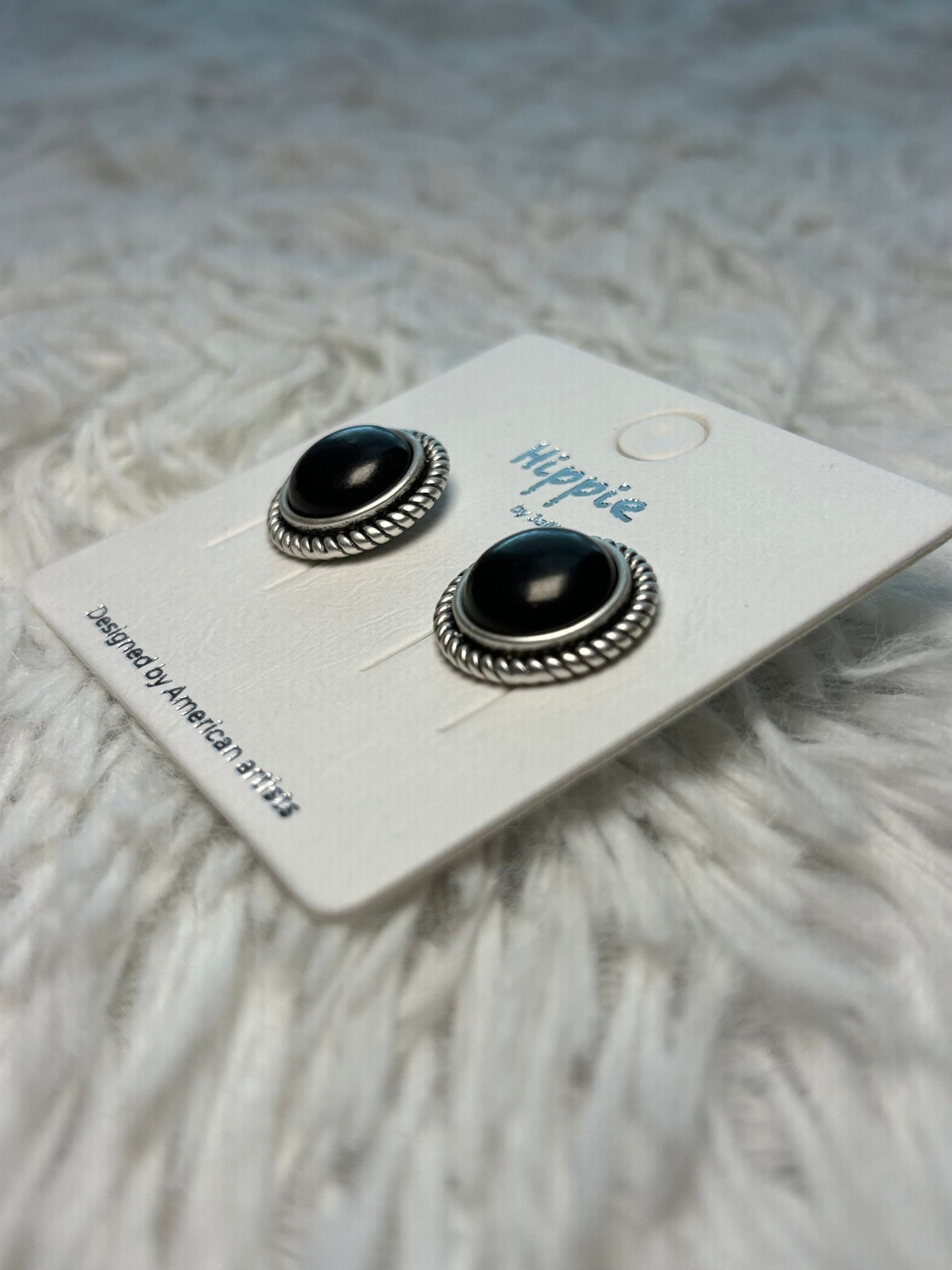 Black Round Stud Earrings