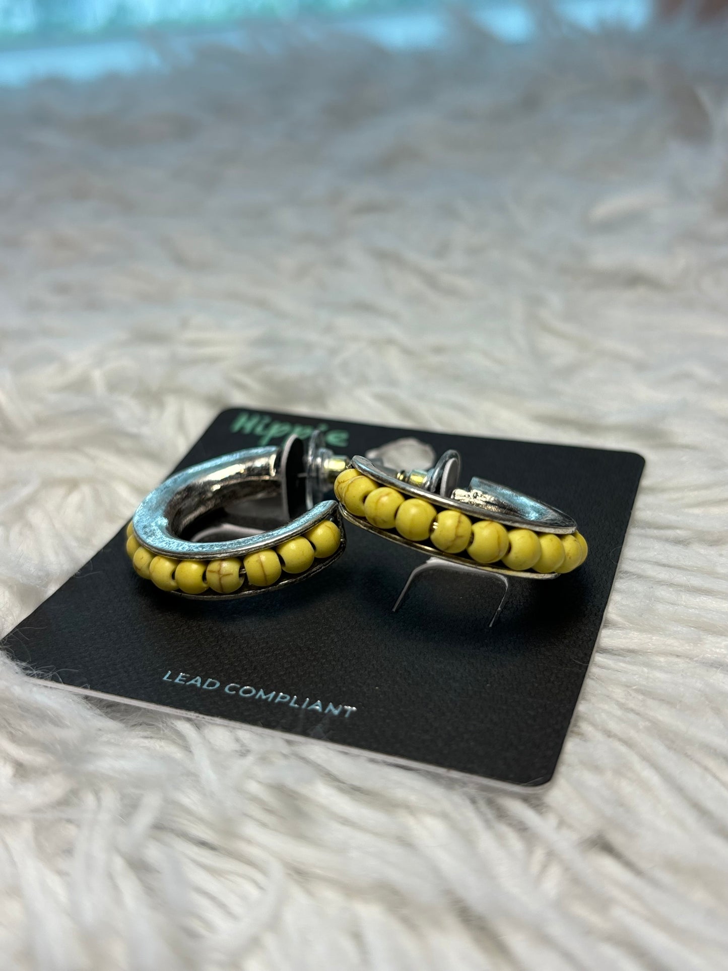 Yellow Round Bead Hoop Earrings