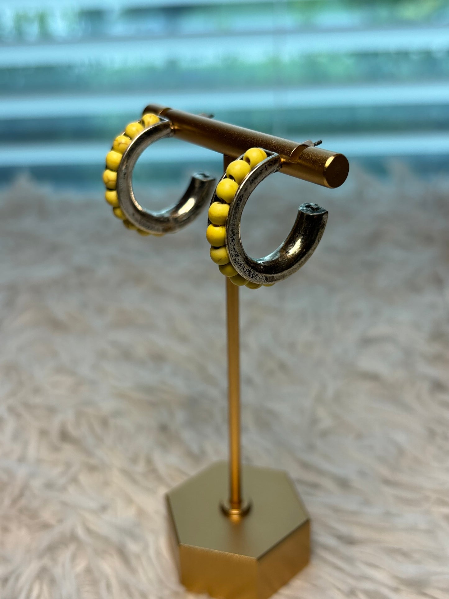 Yellow Round Bead Hoop Earrings