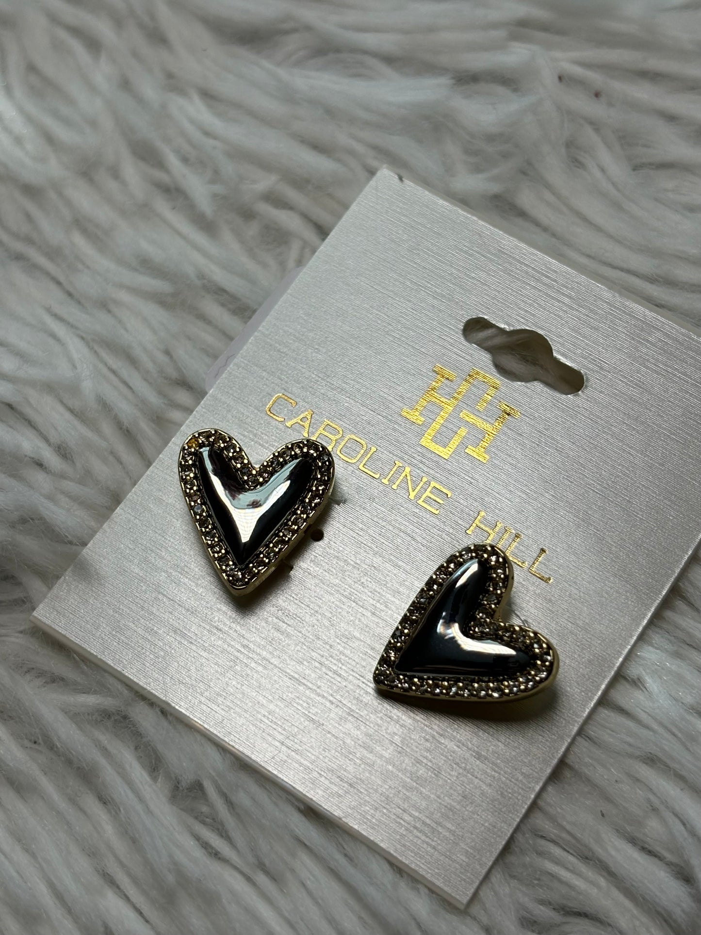 Puff Heart and Crystal Stud Earrings