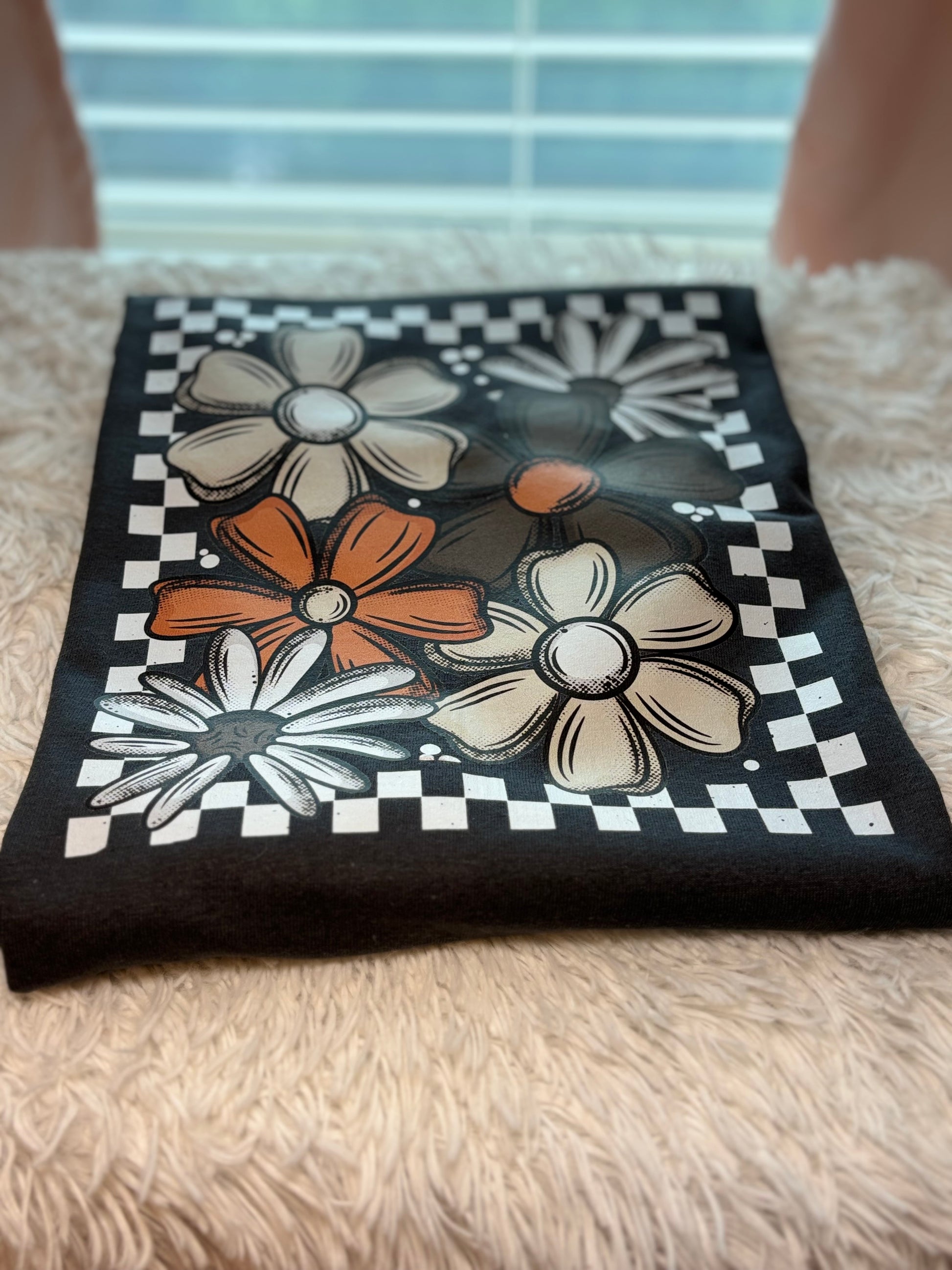 Charcoal t-shirt with heat pressed floral design - fall theme