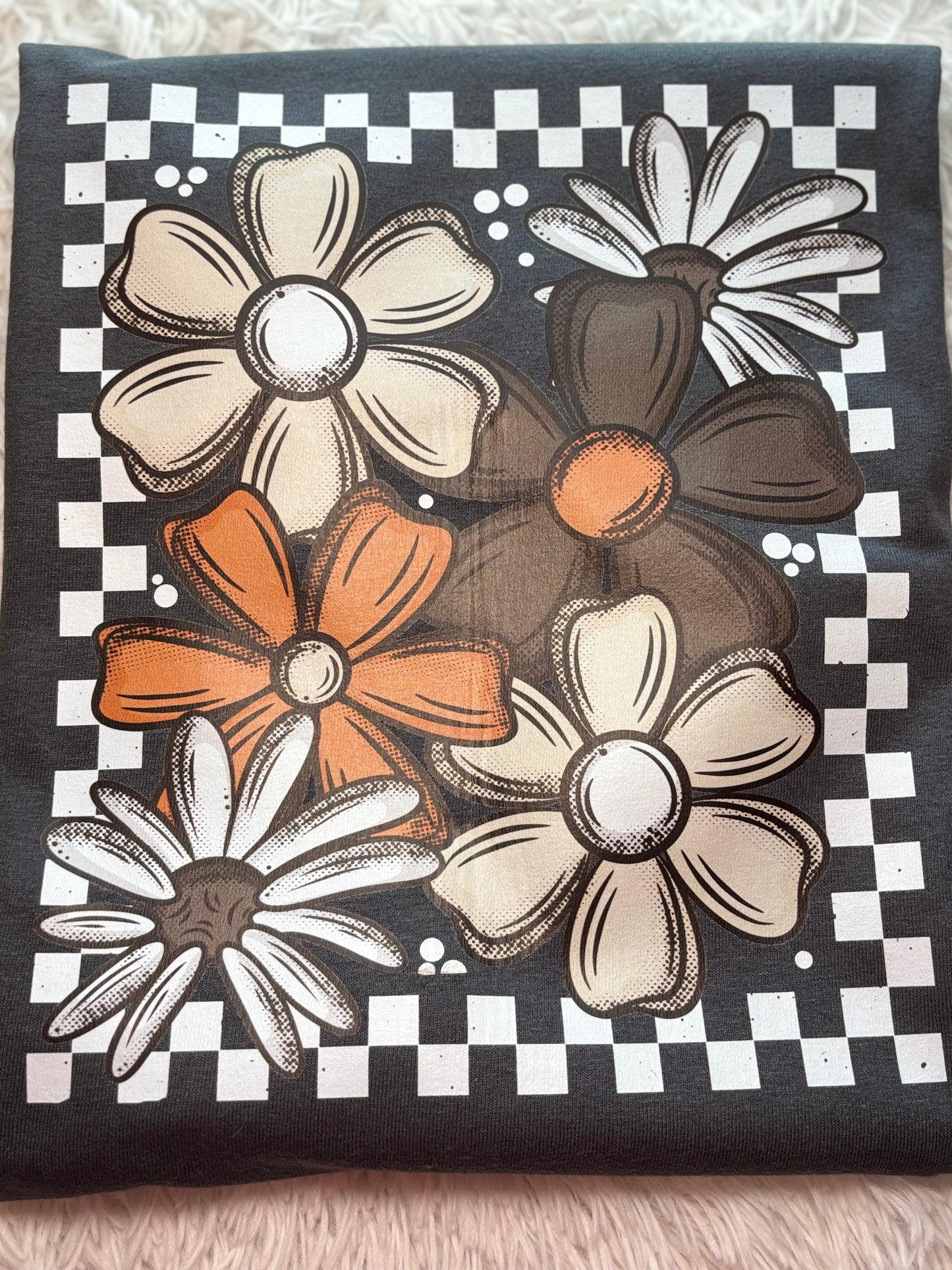 Charcoal t-shirt with heat pressed floral design - fall theme