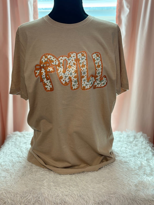 Beige t-shirt with heat pressed floral 'Fall' design