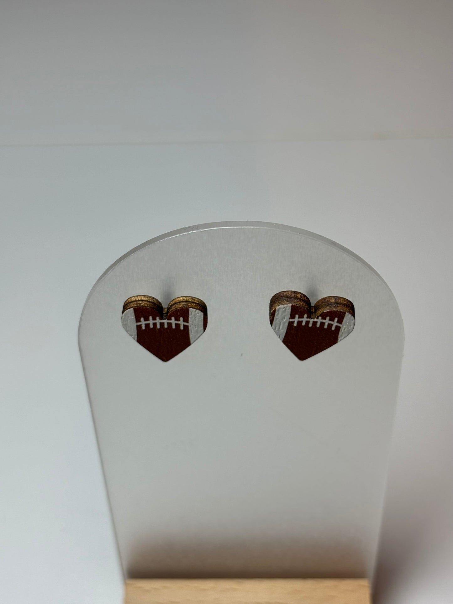Wooden Heart Shaped Football Earrings