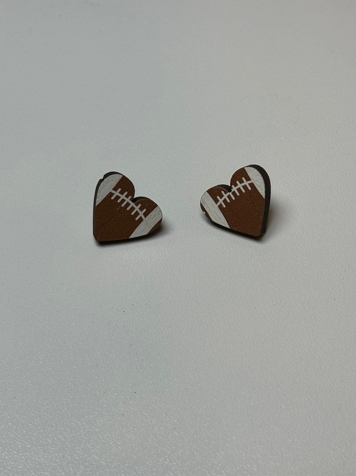 Wooden Heart Shaped Football Earrings