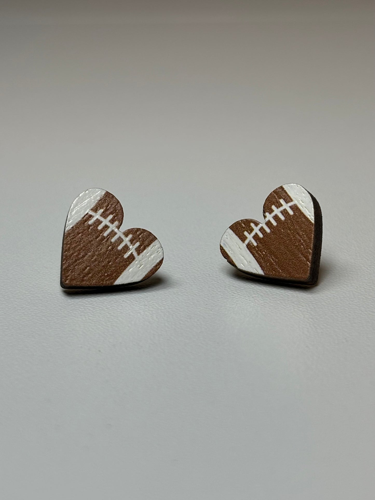 Wooden Heart Shaped Football Earrings