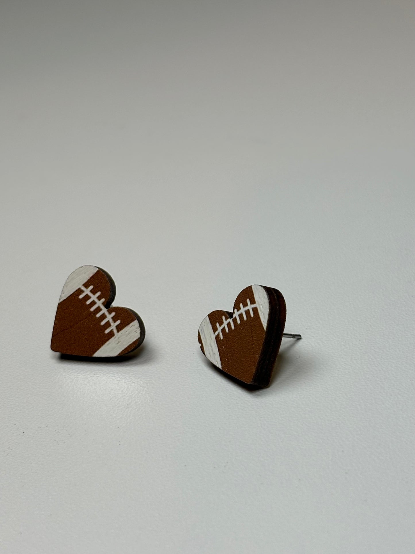 Wooden Heart Shaped Football Earrings