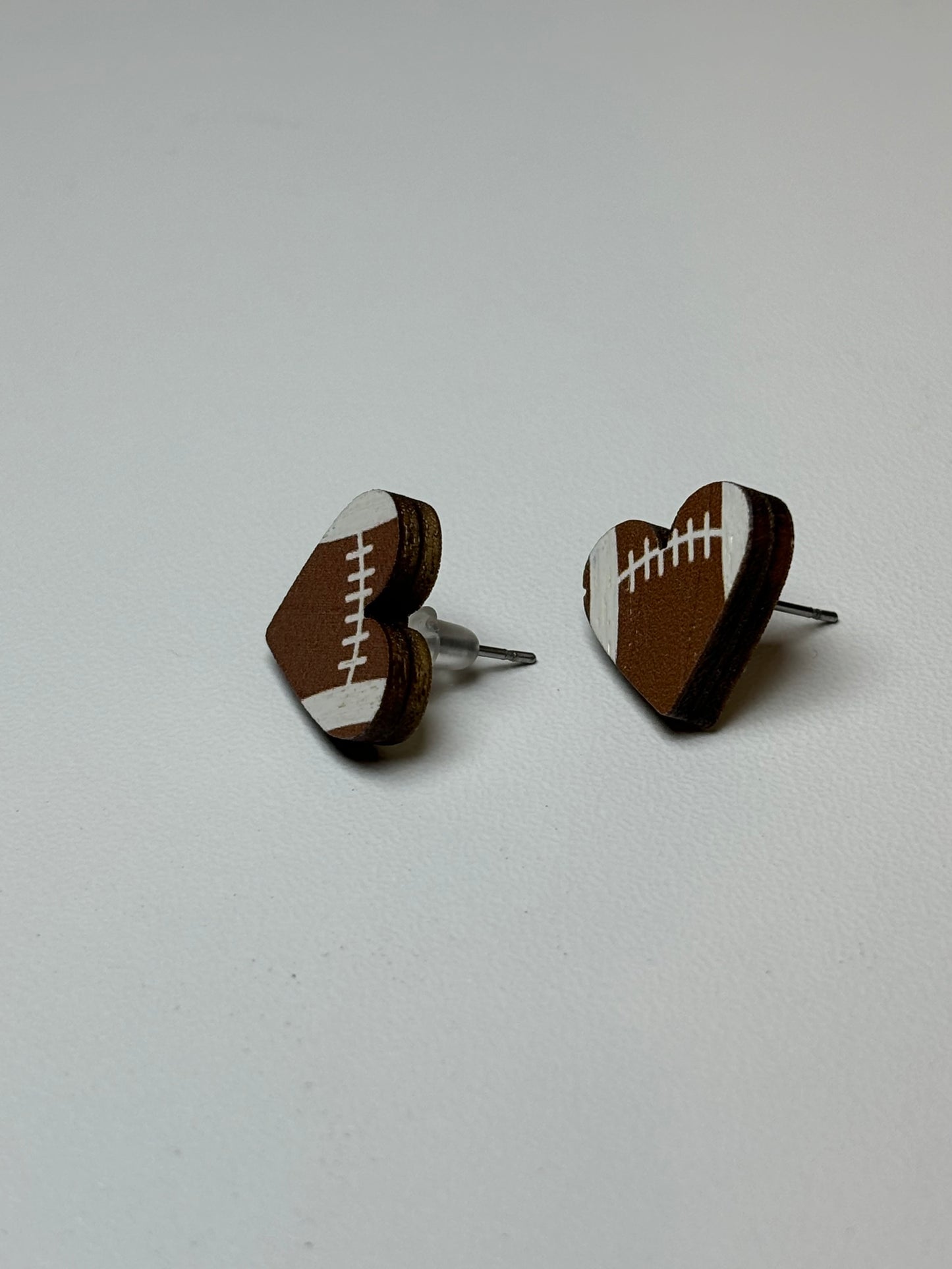 Wooden Heart Shaped Football Earrings