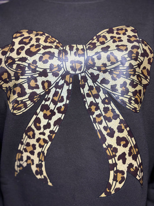 Glitter Leopard Bow Sweatshirt