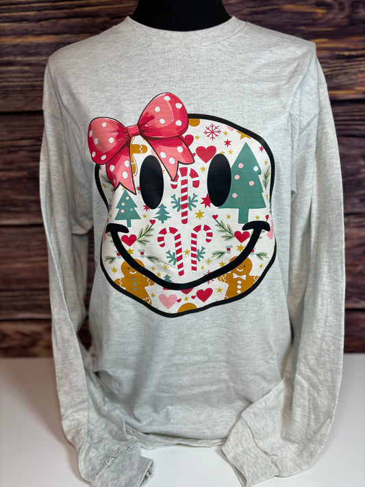 Christmas Smiley Face Long Sleeve T-Shirt