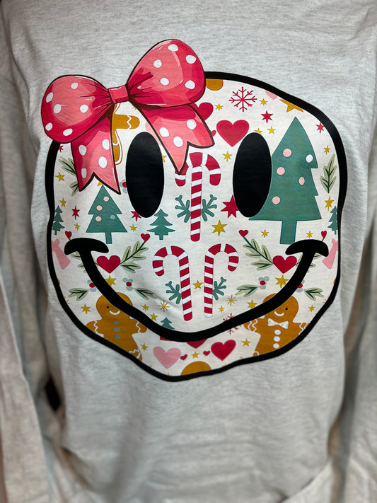 Christmas Smiley Face Long Sleeve T-Shirt