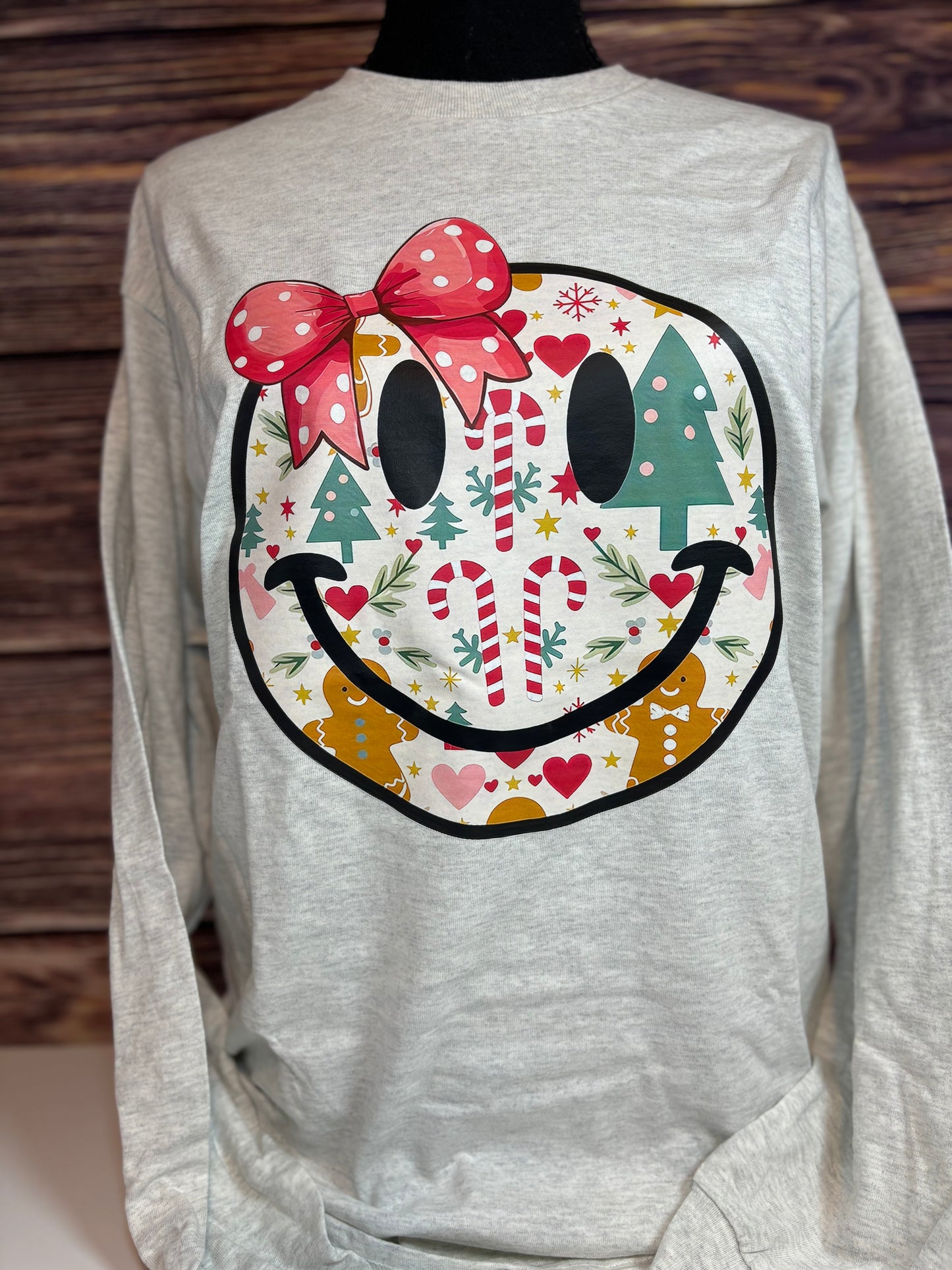 Christmas Smiley Face Long Sleeve T-Shirt