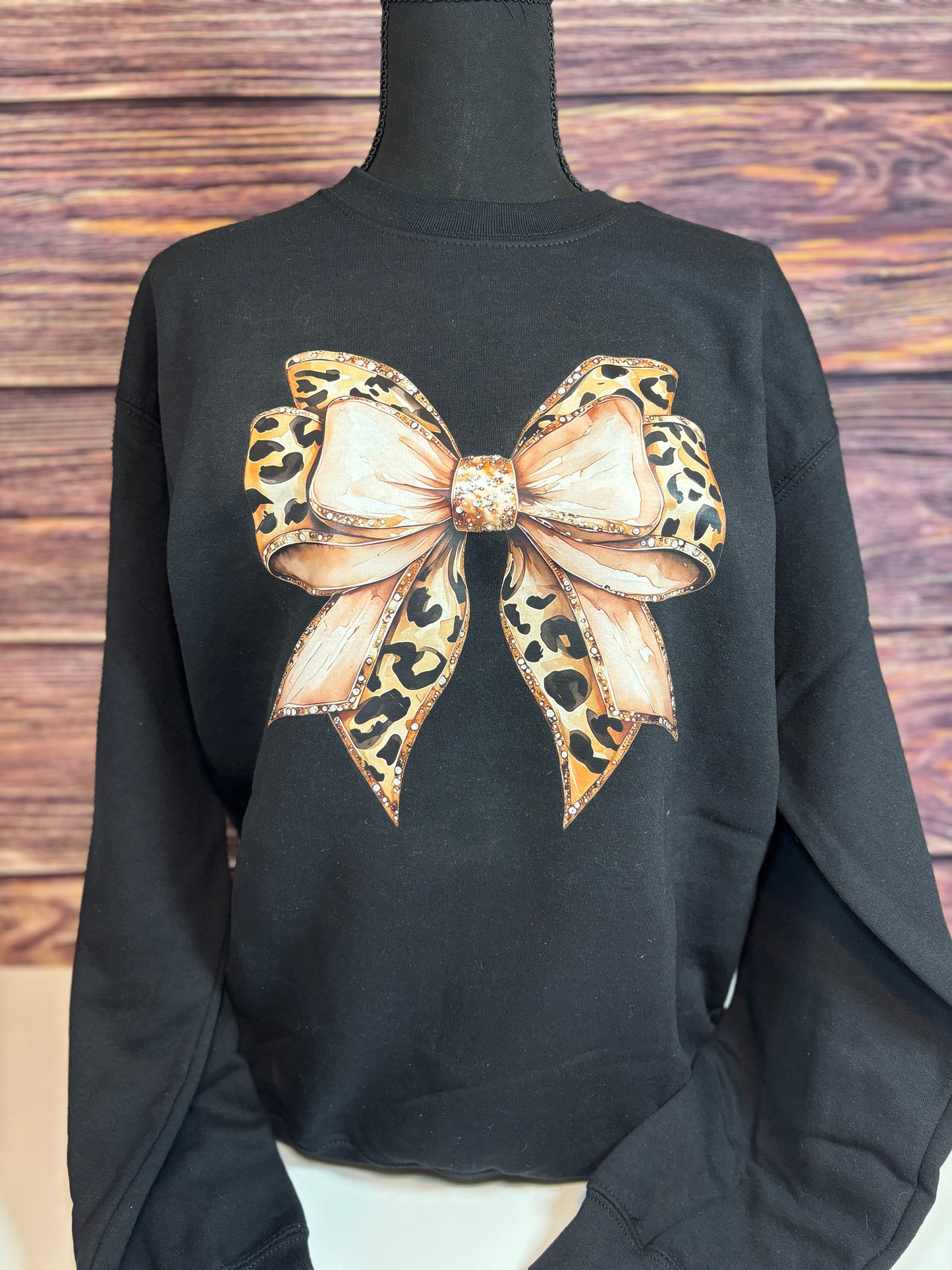 Leopard, Pink, and Tan Bow Sweatshirt