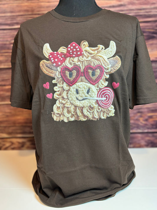 Faux Yarn Highland Cow Valentine T-Shirt
