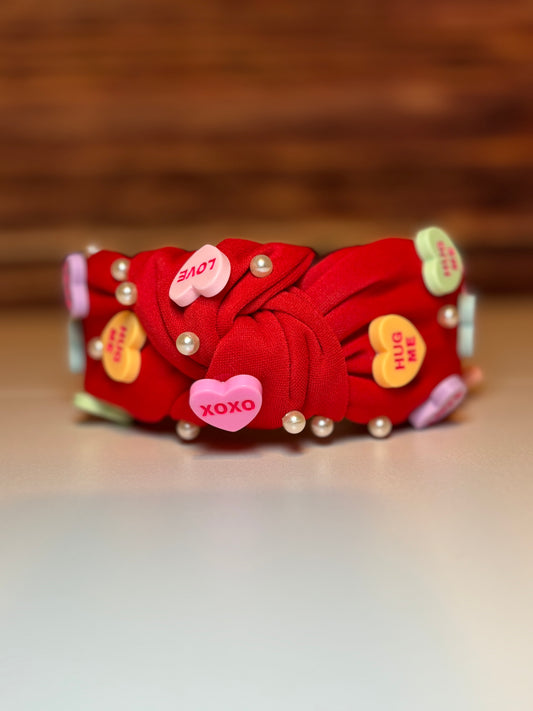 Candy Heart Embellished Knotted Headband – Valentine’s Edition