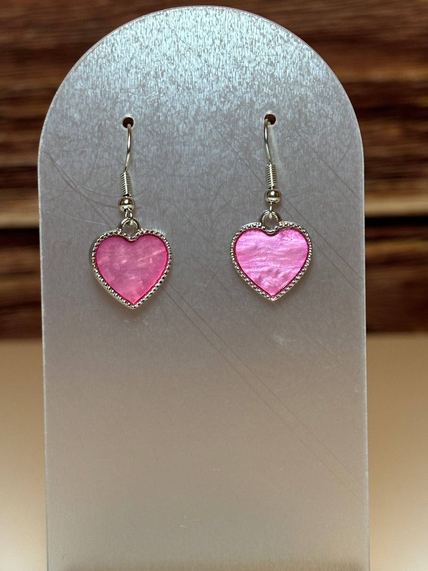 Pink Mother-of-Pearl Heart Dangle Earrings