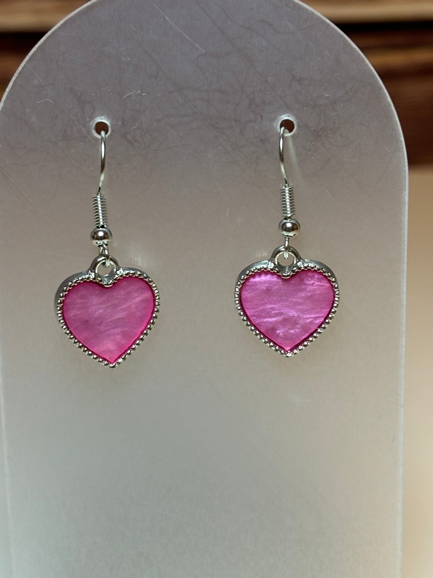 Pink Mother-of-Pearl Heart Dangle Earrings