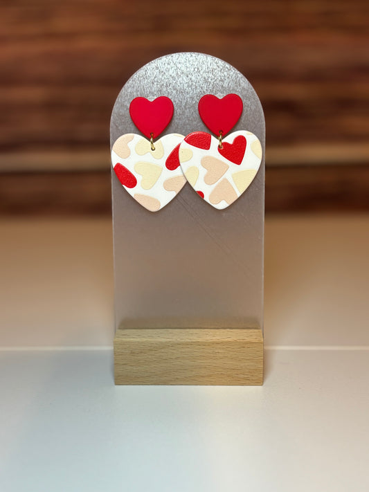 Red & Cream Heart Dangle Earrings