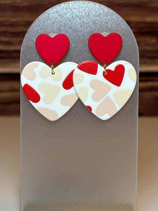 Red & Cream Heart Dangle Earrings