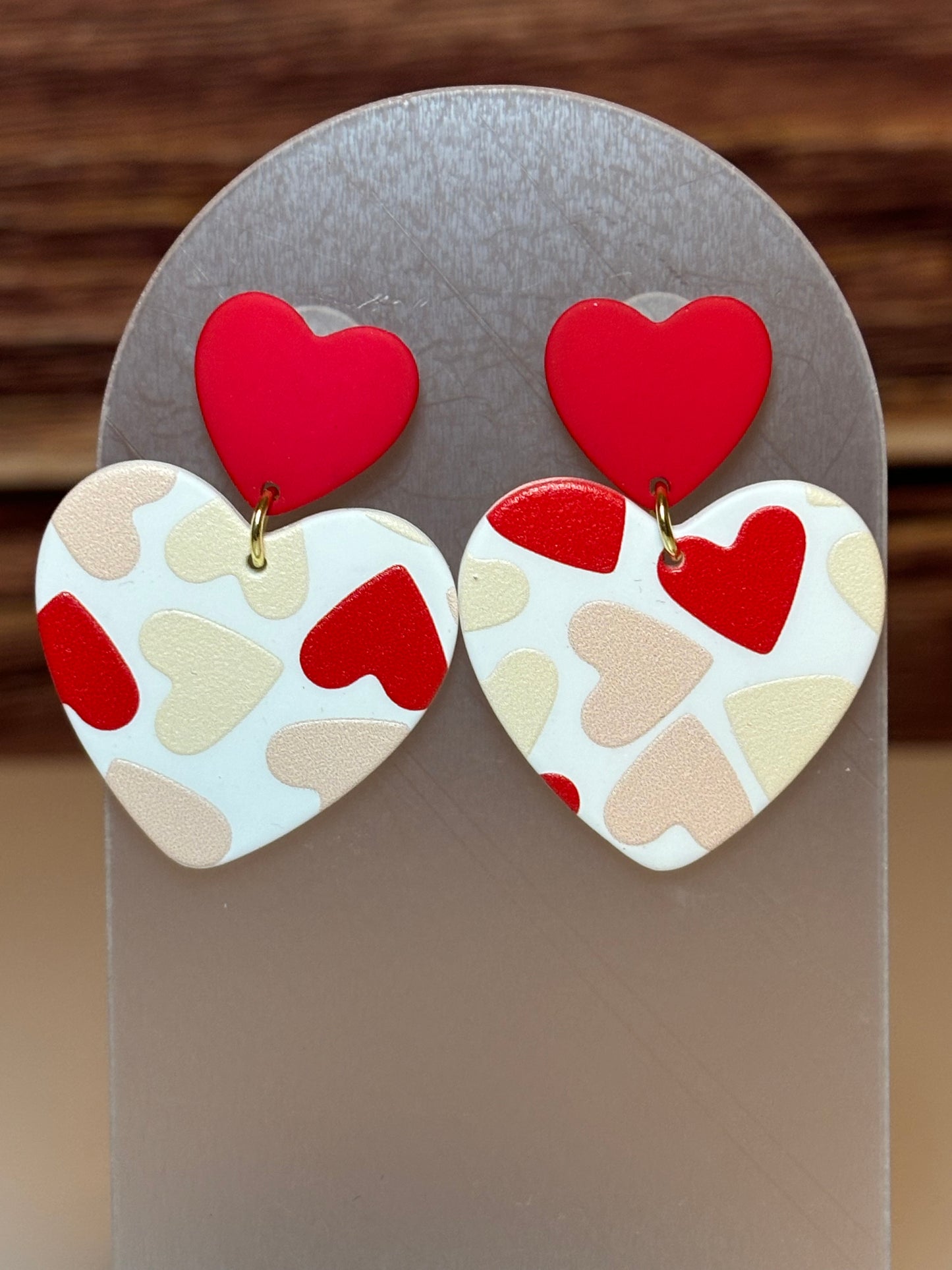Red & Cream Heart Dangle Earrings