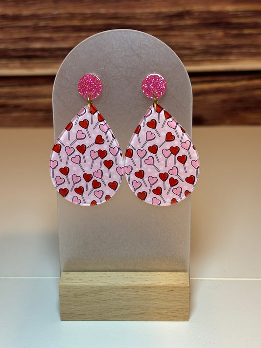 💗 Heart Lollipop Acrylic Teardrop Earrings
