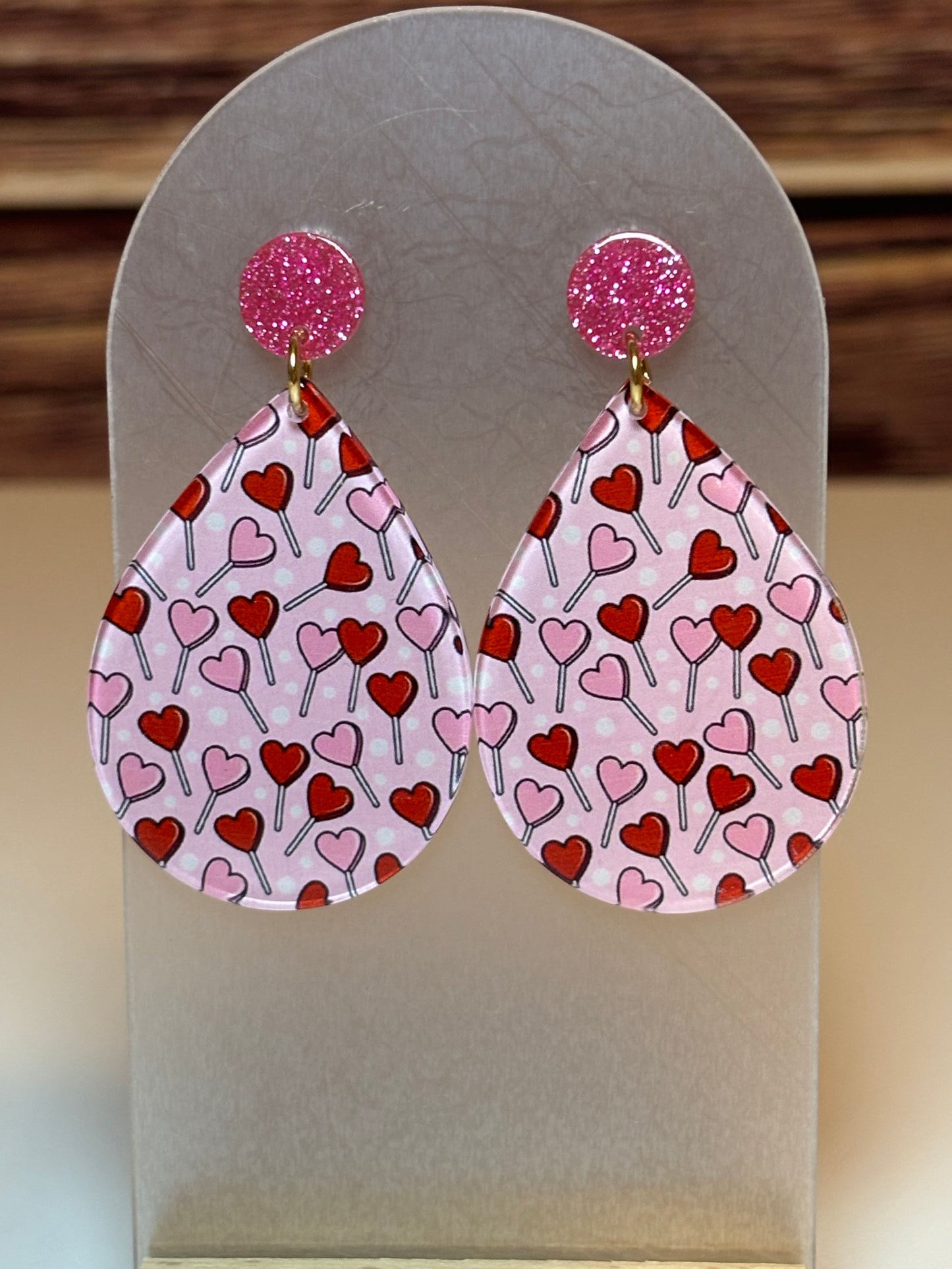 💗 Heart Lollipop Acrylic Teardrop Earrings
