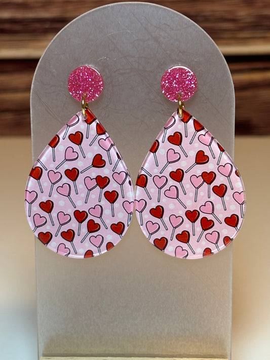 💗 Heart Lollipop Acrylic Teardrop Earrings