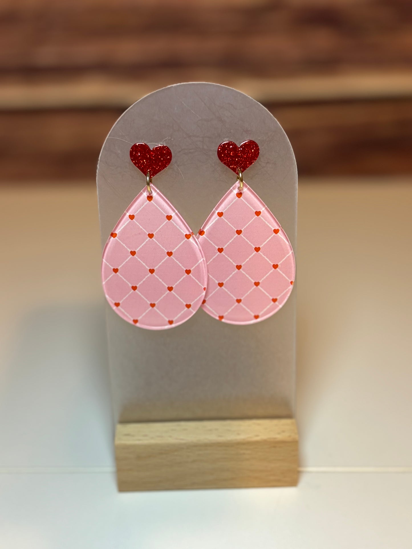 Pink Heart Teardrop Acrylic Earrings