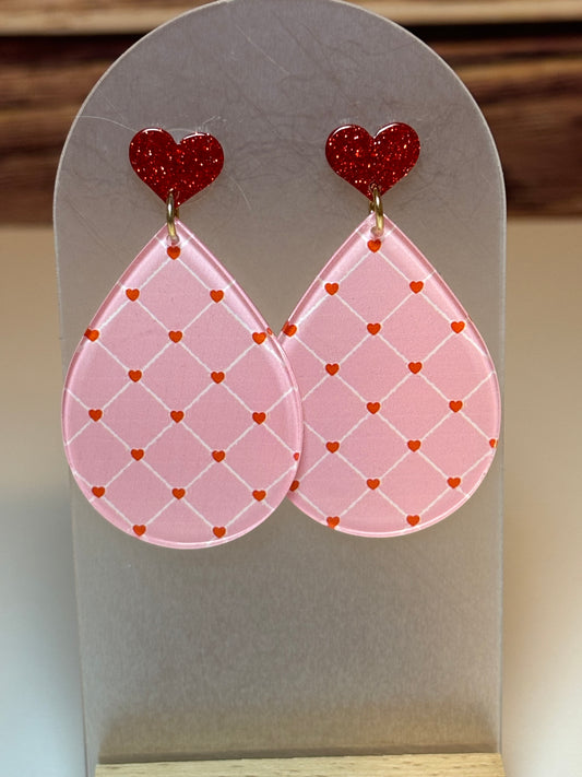 Pink Heart Teardrop Acrylic Earrings