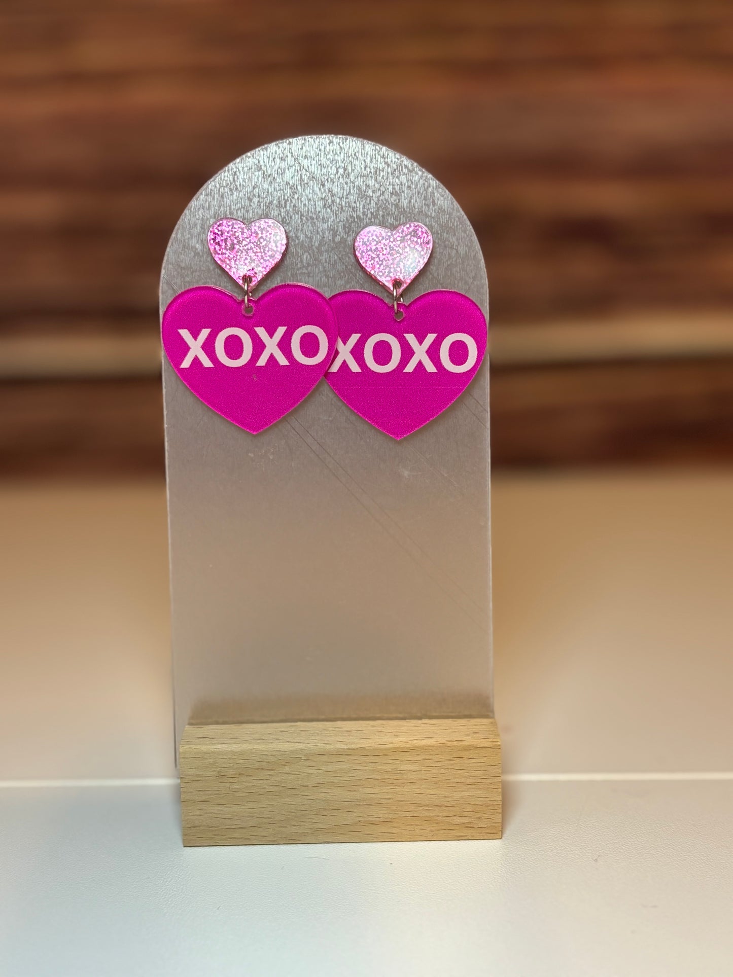 XOXO Pink Heart Dangle Earrings